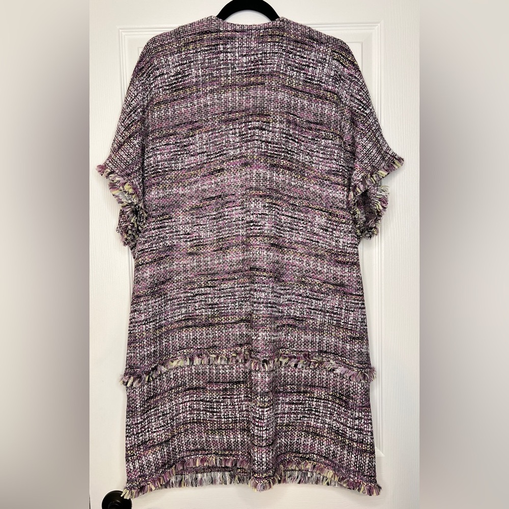 St. John Longline Tweed Fringe Knit Jacket Pink Purple Mix Size XL - Picture 6 of 6